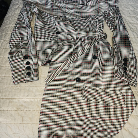 Plaid Cold Shoulder Blouse and pants set - Picture 4 of 10